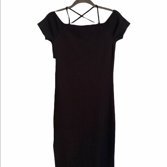 WAYF Deena Off Shoulder Knit Midi Dress in  Black - Picture 4 of 14
